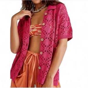 FREE PEOPLE Beach Emily Fauxchet Pink Cardigan {Small}